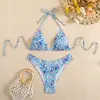 Nuevo traje de baño de dos piezas estilo europeo y americano para mujer, conjunto de bikini con diseño floral y espalda descubierta, traje de baño transfronterizo de Amazon