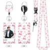 Porta-Crachá Metálico com Clipe de Laço Rosa Fofo com Cordão para Crachá de Identificação de Funcionário de Escritório