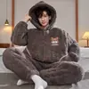 Pijama de Coral para Hombre Invierno Forrado de Felpa Espesor Otoño e Invierno Día Tres Capas Acolchado Ropa de Casa para Adolescentes