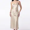 Camisón de verano para mujer estilo europeo y americano, ultra delgado, sexy, de alta gama, color liso, vestido largo, se puede usar como prenda exterior, ropa de estar elegante, transfronterizo