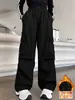 Pantalones Casuales Populares de Trabajo para Niñas de Otoño e Invierno, Estilo Hip-Hop Americano Elegante, Pantalones Largos Forrados de Polar para Niños Mayores