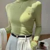 Otoño e invierno Nueva camiseta básica de cuello medio para mujer, suéter interior elegante de manga larga ajustado, suéter versátil de color liso