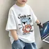 Camiseta de Manga Corta 2026 Verano Nuevo Estilo Niños Cuello Redondo Holgada Casual Versátil Adelgazante Estampado de Dibujos Animados Top para Niños