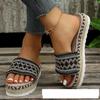 2023 nuevo estilo nacional comercio exterior talla grande para mujer plataforma gruesa boca de pez con cuerda de cáñamo color zapatillas fabricantes al por mayor