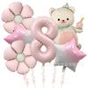 Set de globos de película de aluminio de 40 pulgadas color caramelo, blanco leche, azul talco para bebé, digital, mate, oso mágico, pastel, flor de margarita