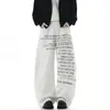 Calça de moletom larga com estampa de letras estilo americano para homens, novo design moderno 2026, calça casual reta solta para homens