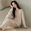 Pijama 100% Algodão Tecido de Algodão Macio e Confortável Tamanho Grande Solto Roupa de Casa Pode Ser Usada Fora Outono Feminino