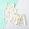 Conjunto de Chaleco para Niños, Verano Delgado Sin Costuras Ropa para el Hogar, Chaleco sin Mangas de Algodón Puro Clase A y Pantalones Cortos con Broches Inferiores para Niños y Niñas
