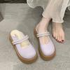 Sapatos de couro francês elegantes femininos 2025 primavera nova sola macia pérola baotou meia chinelos desgaste externo saia sapatos