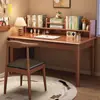 Mesa de madeira maciça com estante combinada para uso doméstico por alunos do ensino fundamental e médio, escrivaninha simples e cadeira para quarto de apartamento pequeno
