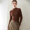 Suéter de cachemira pura premium sin costuras para mujer, cuello medio alto, acanalado, corte ajustado, suéter de punto base adelgazante