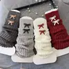 Meias para mulheres, outono e inverno, laço fofo, meias largas, espessadas, quentes, retrô, estilo floresta, menina, aquecedores de perna de lã tricotados