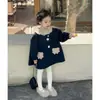 Ropa Infantil Abrigo de Lana para Niñas 2026 Otoño/Invierno Nuevo Estilo Versión Coreana Cuello de Encaje para Bebé Niña Abrigo de Lana Grueso Azul