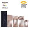 Juego de cuchillos, tenedores y cucharas de acero inoxidable de Amazon, 16 piezas, chapado en oro, color negro, caja de regalo occidental, juego de vajilla de 24 piezas