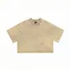 Procesamiento Personalizado de Algodón Puro de 230g Estilo Europeo y Americano Marca de Tendencia Retro Camiseta Corta Lavada Vintage para Mujer