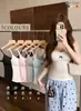 7078 # Camisola sexy de lunares estilo coreano, dulce y picante, para chica, con espalda descubierta y copas acolchadas, top tipo tank top versátil para mujer, entallador y adelgazante