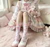 Calcetines Lolita Rosas con Estampado de Fresas Dulces Estilo Princesa Lolita Lindos para Chicas Calcetines para Pantorrilla