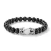Pulsera tejida a mano con corona de lapislázuli europeo y americano de 8 mm, ágata negra, ágata roja, ojo de tigre, nicho original, venta al por mayor