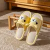 Pantuflas de Lino con Oso de Dibujos Animados para Mujer 2026 Nuevo Estilo Otoño Interior Antideslizantes Transpirables Resistentes al Desgaste Suela Suave Pantuflas para el Hogar Hombres