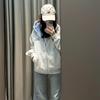 Sudadera con capucha y cremallera de retazos a cuadros estilo retro americano para mujer, Nuevo estilo Otoño 2025, Cárdigan holgado