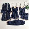 Conjunto de pijama de seda de cinco piezas con puntos para primavera y verano, bata, pijama cómodo, casual, sexy, falda con tirantes, ropa para el hogar de fábrica