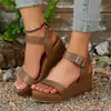 Sandalias Roma versátiles de punta abierta con suela gruesa, nuevo estilo vintage de verano 2026 moda comercio exterior talla grande sandalias de cuña