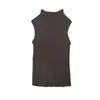 Top Retro Wanwei con Borde Fruncido para Mujer Otoño 2026 Nuevo Chaleco sin Mangas de Punto Vertical con Cuello Semi Alto Y6862