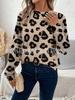 Moda feminina nova Europa e Estados Unidos T-shirt casual de manga comprida com estampa de leopardo