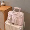 Bolsa de viaje de lona rosa de gran capacidad para mujer, adecuada para viajes cortos, bolsa de mano tipo tote para almacenamiento, equipaje de mano ligero