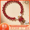 Nova Pulseira de Areia Imitação Dourada Roxa Estilo Chinês com Pedra Olho de Gato e Design de Lótus, Pulseira de Pedra Olho de Gato com Contas