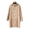 Abrigo de Lana con Capucha Doble Cara Largo para Mujer Primavera 2026, Nuevo Producto Haining, Chaqueta de Lana con Botones de Cuerno