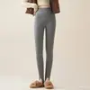2455 # Novo Estilo Outono e Inverno Linha Sem Costura Enfiada Cintura Alta Com Pelúcia Calças Legging com Pé Quentes Aperta Barriga Levanta Bumbum para Mulheres