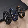 Pulseira Tecida Transfronteiriça, Personalizada e Versátil Pedra Olho de Tigre Fivela Magnética Pulseira de Couro, Pulseira Masculina Aço Inoxidável Multicamadas Retro