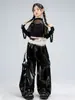 Ropa de Jazz para Niñas, que Muestra el Abdomen, Hombros Descubiertos, Pantalones de Malla de Cuero Conjunto de Ropa de Baile, Atuendo de Baile Callejero de Jazz para Niñas