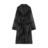 Abrigo largo de lujo con cuello de piel sintética de zorro y cintas, en stock, abrigo de invierno de doble cara para mujer, transfronterizo 3581240