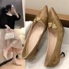 Sapatos Femininos Elegantes de Bico Fino e Salto Fino de Camada Única Novo Estilo Chinês Estilo Nacional Sapatos Sociais Novos para Primavera e Outono Sapatos Femininos de Boca Rasa com Salto Antiderrapante