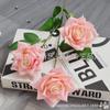 Rosa artificial de 3 cabezas para esquinas, flores falsas para bodas, decoración de hoteles, hogar, flores de seda, arte de camino.