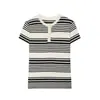 2026 Verano Nuevo Estilo Europeo y Americano Comercio Exterior Transfronterizo Camiseta de Manga Corta Holgada a Rayas con Cuello Redondo para Mujer Pulóver Verano