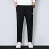Calças casuais masculinas mais grossas para primavera e outono, calças de moletom jogger versáteis de cintura alta, corte slim, pernas retas, com zíper