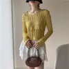 Suéter de Tricô com Gola Redonda Vazada e Contas Estilo Coreano Primavera/Verão 2026 para Mulheres, Peça de Tricô Solta Emagrecedora