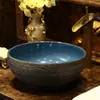 Lavabo de cerámica para encimera, de una sola cubeta, estilo vintage, lavabo artístico redondo para baño, lavabo artístico antiguo para uso doméstico