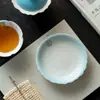 Esmalte mineral rochoso, azul degradê, design de borboleta pintado à mão, suporte de bule de cerâmica, tampa, base da tigela, porta-copos, suporte para xícaras, bandeja de chá e conjunto de chá para cerimônias de chá chinesas
