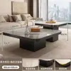 Pedra Sinterizada de Alto Padrão Italiana Combinação de Cores Principais Preto e Branco Sala de Estar de Apartamento Pequeno Mesa de Centro Quadrada e Redonda Ecológica Tamanho EO Combinação de Mesas de Centro Mesa de Centro