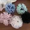 Elástico de Cabelo Scrunchie de Renda com Bolinhas Plissadas para Rabo de Cavalo ou Coque, Corda de Cabelo Elegante e Suave para Mulheres, Estilo Preguiçoso