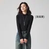 Camiseta interior de algodón con base de fibra de bambú Yousilk para mujer, ajuste ceñido para otoño e invierno, adelgazante, prenda exterior, estilo para ir al trabajo, camiseta de punto de manga larga con cuello para mujer