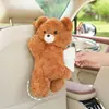 Caja de pañuelos para coche de oso de dibujos animados, oso tumbado de peluche, dispensador de pañuelos para coche, bolsa de pañuelos creativa, linda, para uso dual en casa y en el coche