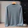Suéter de cachemira 100% pura, doble hebra, engrosado, con cuello medio alto, estilo business casual para hombre, tacto de bebé