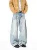 Ropa de Hombre Fengshe / Jeans de Hoz Botonados Estilo Retro Americano para Hombre, Lavados, Corte Limpio, Corte Holgado, Pantalones Casuales de Largo Completo