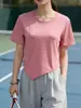 Blusas Modernas para Mulheres no Verão, Novo Estilo, Design Personalizado, Estilo Curto, Gola Redonda Justa, Puro Desejo, Camiseta de Manga Curta Doce e Simples