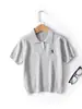 Nueva Camiseta de Punto de Algodón Puro de Manga Corta para Niños y Niñas con Bordado, Versátil Camiseta Clásica Básica con Cuello Polo de Punto Trenzado